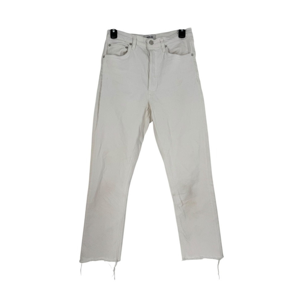 Agolde Women's White Riley High-Rise Straight Cropped Jeans Size 28 READ